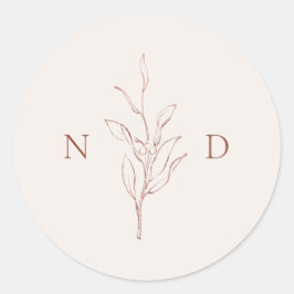 Adesivo Redondo Rosa dourado simples folhas botânicas elegantes ca