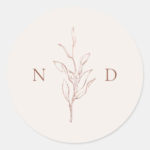 Adesivo Redondo Rosa dourado simples folhas botânicas elegantes ca