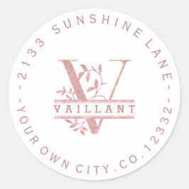 Adesivo Redondo Rosa Dourado Split Monograma Personalizado T U W Y