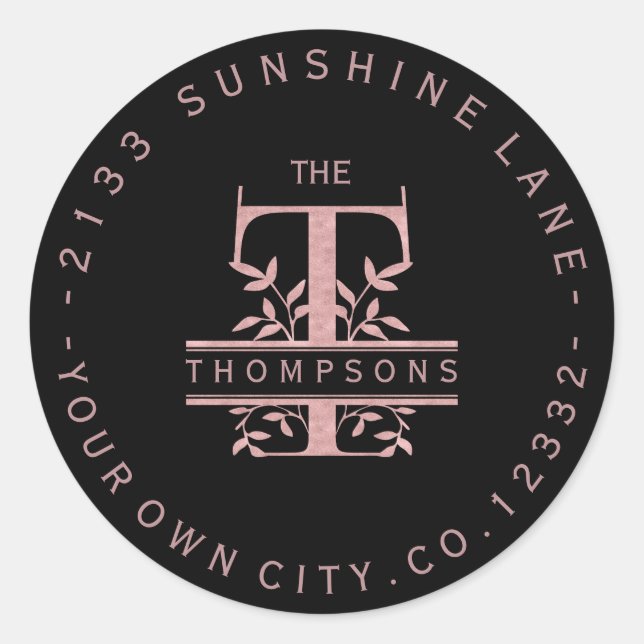 Adesivo Redondo Rosa Dourado Split Monograma Personalizado T U W Y (Frente)