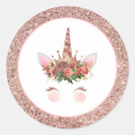 Adesivo Redondo Rosa Dourado Unicorn Princess