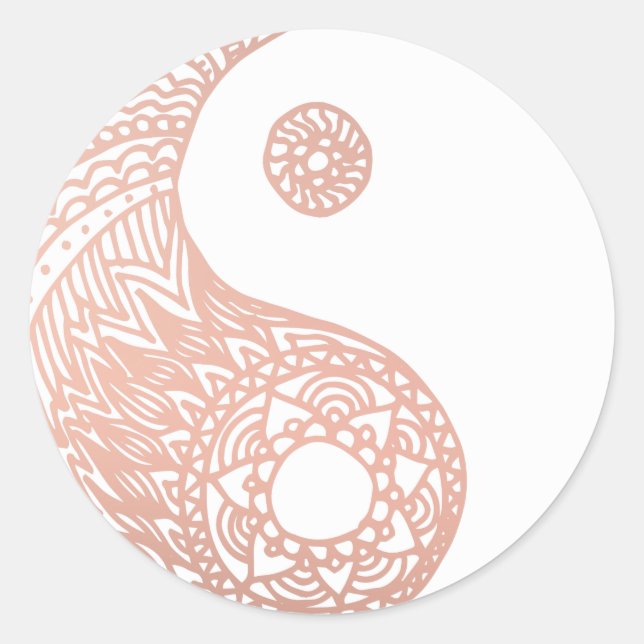 Adesivo Redondo Rosa Dourado Yin Yang Sticker (Frente)