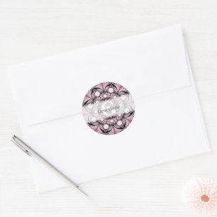 Adesivo Redondo Rosa Dusky Personalizado Boho Floral Dot Mandala