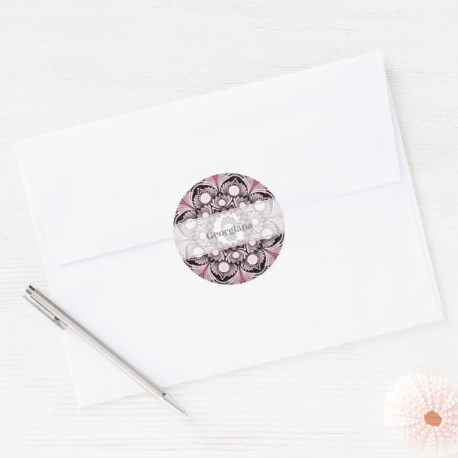 Adesivo Redondo Rosa Dusky Personalizado Boho Floral Dot Mandala (Envelope)