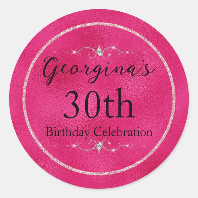 Adesivo Redondo Rosa e Brilhante, Glitter e Diamantes (Frente)