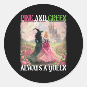 Adesivo Redondo Rosa E Verde Sempre Uma Rainha Bruxa De Halloween