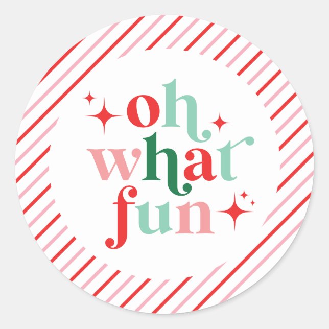 Adesivo Redondo Rosa e Vermelho Oh Que Divertido (Frente)