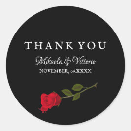 Adesivo Redondo Rosa elegante casamento Gótico preto. Obrigado