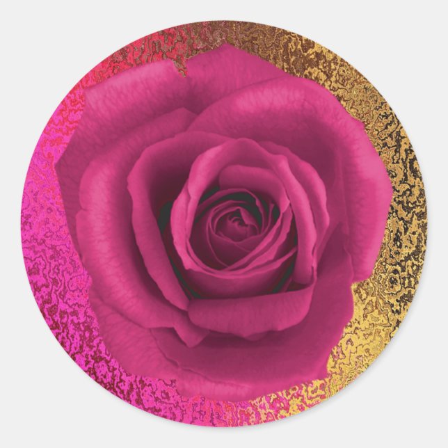 Adesivo Redondo Rosa elegante e Dourado com Rosa Sticker (Frente)