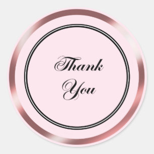 Adesivo Redondo Rosa elegante e elegante Dourado Obrigado a Preto