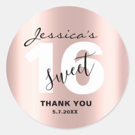 Adesivo Redondo Rosa elegante personalizado 16, Dourado, obrigado