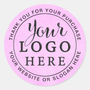 Adesivo Redondo Rosa Empresarial Obrigado Stick Adicionar o Logoti