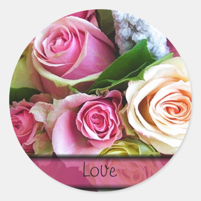 Adesivo Redondo Rosa Envelope Selo de Casamento Modelo (Frente)