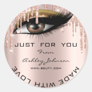 Adesivo Redondo Rosa Eyelash Obrigado De Dourada Brilhante Feito C