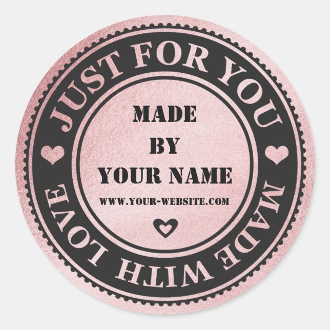 Adesivo Redondo Rosa, Feito À Mão, Apenas Para Você Feita Com Amor (Frente)