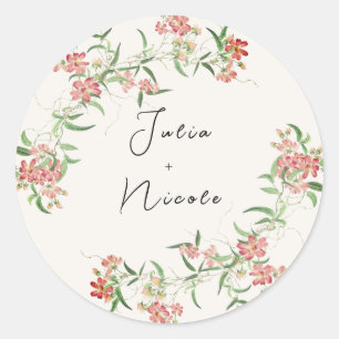Adesivo Redondo Rosa Flor Silvestre Primavera Grinalda Casamento