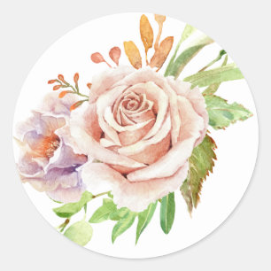 Adesivo Redondo Rosa Floral Cor-de-Rosa Água-tinta Flor de Noiva
