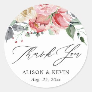 Adesivo Redondo Rosa Floral De Creme Com Aquarela De Água - Obriga