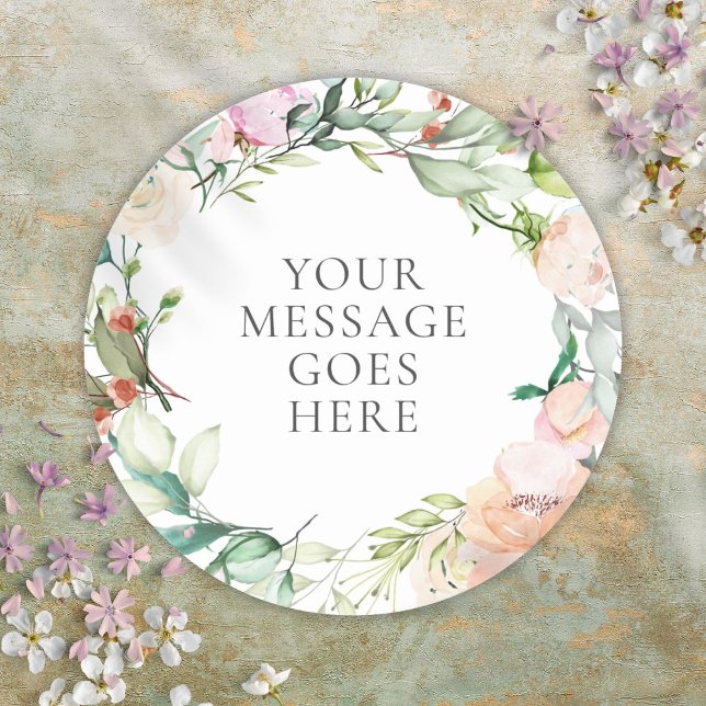 Adesivo Redondo Rosa Floral Garland Elegant Modern (Roses Floral Garland Elegant Modern Classic Round Sticker)
