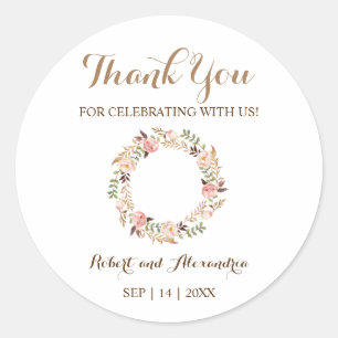 Adesivo Redondo Rosa Floral Obrigado por Vir Casar