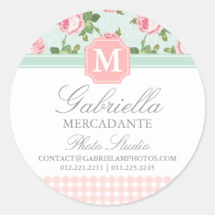 Adesivo Redondo Rosa Floral Personalizado para Shabby & Chic Vinta