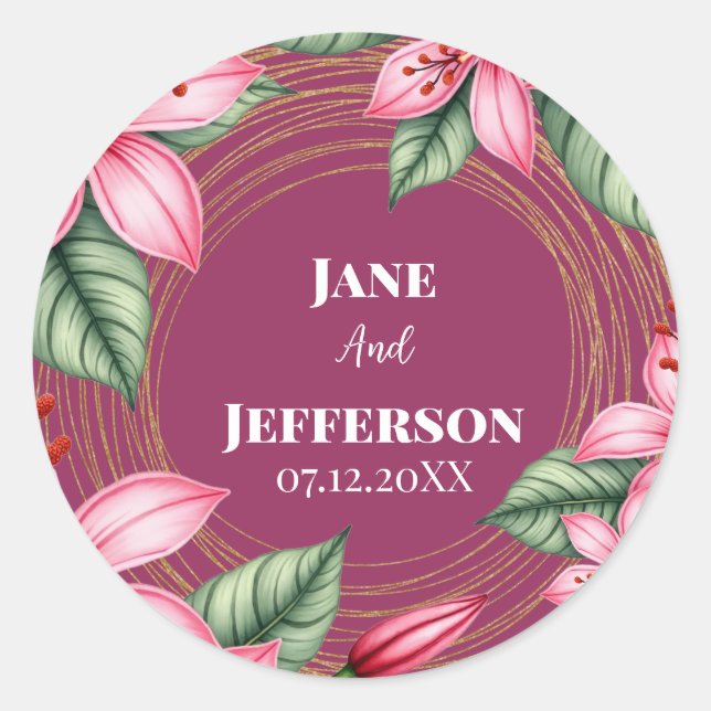 Adesivo Redondo Rosa Floral Rubor Vermelho (Frente)