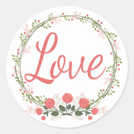 Adesivo Redondo Rosa Floral Wreath Red Pink Stickers