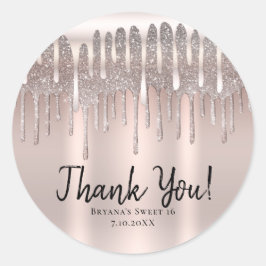 Adesivo Redondo Rosa Gelado Dourado com Brilho de Diamante e Efeit