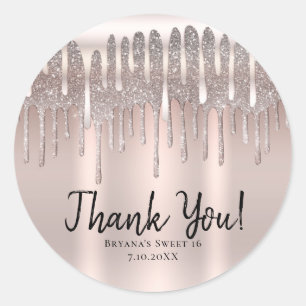 Adesivo Redondo Rosa Gelado Dourado com Brilho de Diamante e Efeit