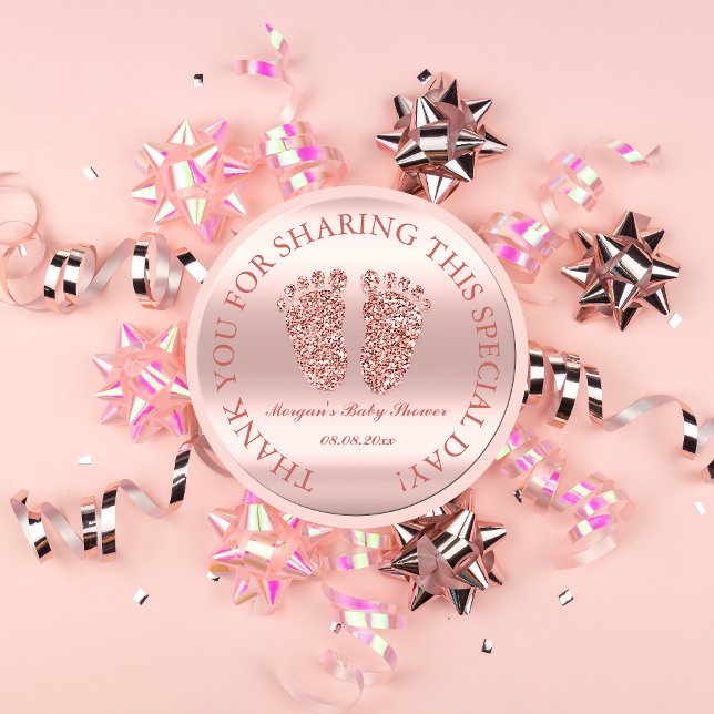 Adesivo Redondo Rosa Glitter Feet Chá de fraldas Favor Obrigado Gl (Rose Glitter Feet Baby Shower Favor Thank You Glam Classic Round Sticker)