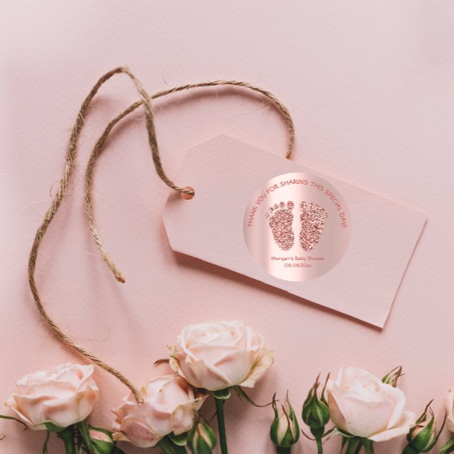 Adesivo Redondo Rosa Glitter Feet Chá de fraldas Favor Obrigado Gl (Criador carregado)