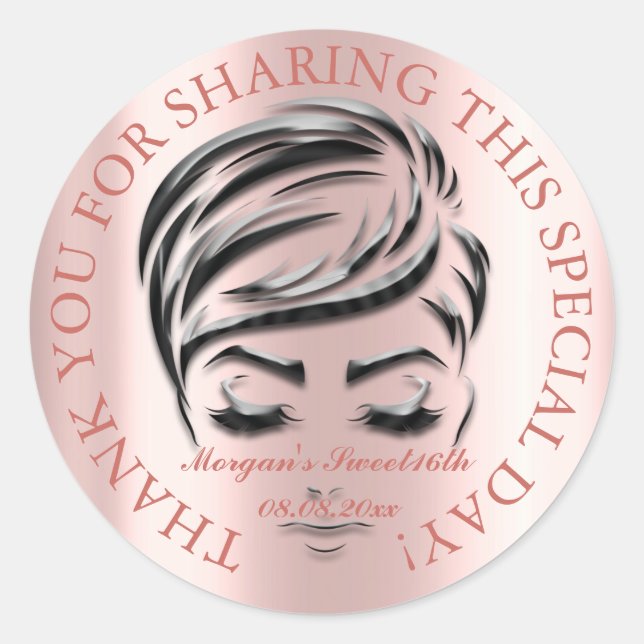 Adesivo Redondo Rosa Glitter Feet Sweet 16th Favor Obrigado Glam (Frente)