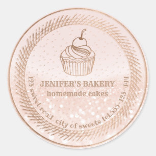 Adesivo Redondo Rosa gold cupcakes caseiros e embalagens