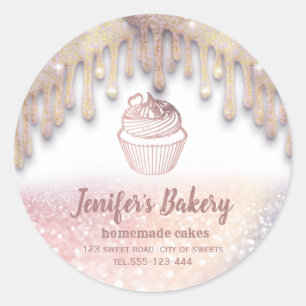 Adesivo Redondo Rosa gold dris cupcakes caseiros e classe de doces
