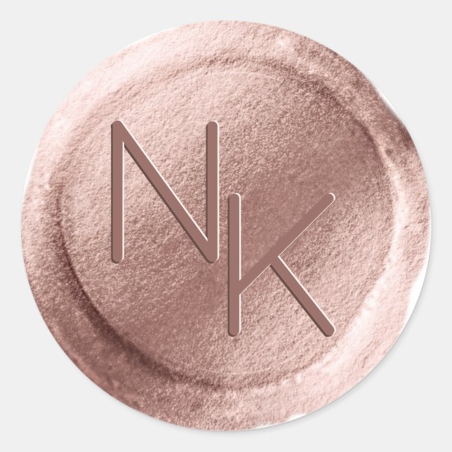 Adesivo Redondo Rosa Gold Foil Wax Seal Initials Envelope Sticker (Frente)