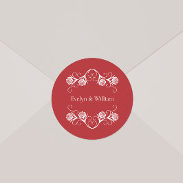 Adesivo Redondo Rosa gótica moderna suprime o casamento vermelho d