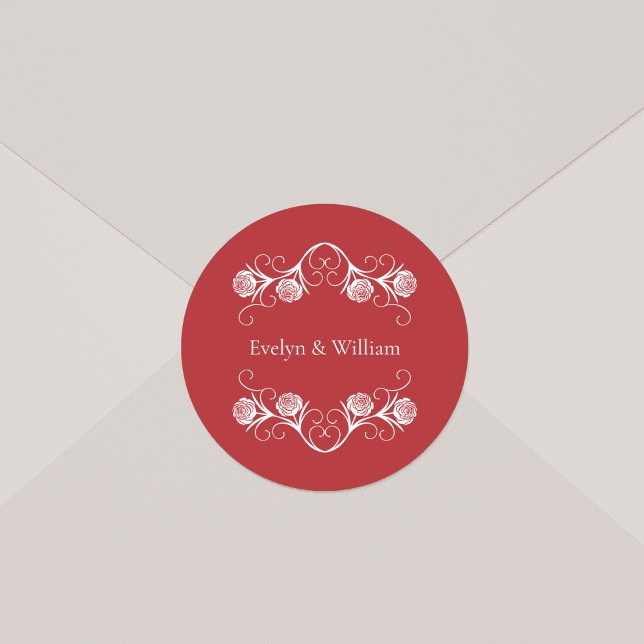 Adesivo Redondo Rosa gótica moderna suprime o casamento vermelho d (Criador carregado)