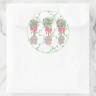 Adesivo Redondo Rosa Lattice Green Topiary Ginger jars jar