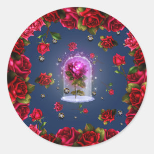 Adesivo Redondo Rosa Mágica Encantada Vermelha Azul Floral Brilho 