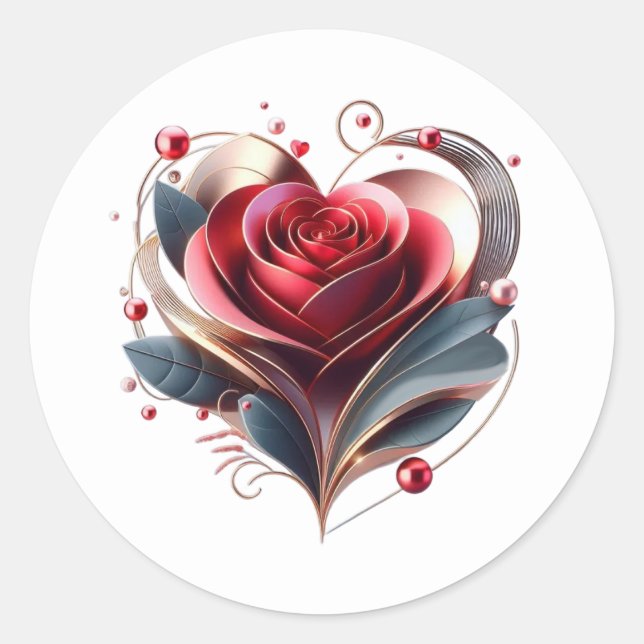 Adesivo Redondo Rosa moderno em forma de coração (Frente)