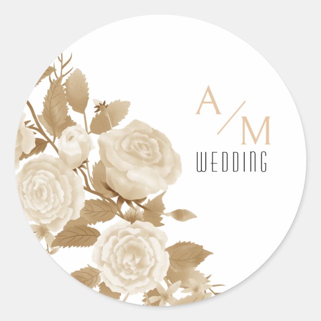 Adesivo Redondo Rosa Monograma Elegante Branco (Frente)