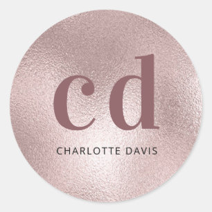 Adesivo Redondo Rosa monograma monograma de luxo metálico