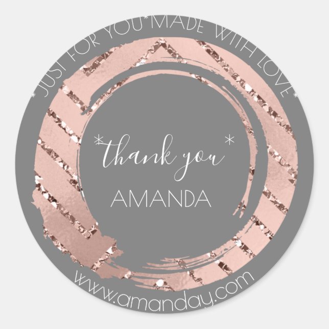 Adesivo Redondo Rosa Monograma Obrigado Cinza de Compro Web Boutiq (Frente)