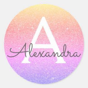 Adesivo Redondo Rosa - monograma roxo do brilho e da faísca
