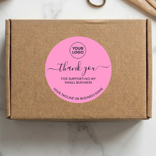 Adesivo Redondo Rosa Muito Obrigado Pequena Empresa Logótipo Round