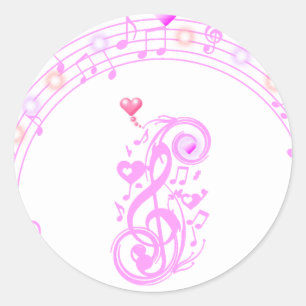 Adesivo Redondo Rosa, notas musicais de Love_