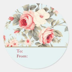 Adesivo Redondo Rosa Personalizado Azul Claro Estilo Shabby Chic P