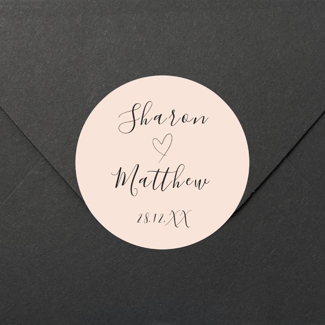 Adesivo Redondo Rosa Personalizado Casamento Escrito à Mão Script (Personalized wedding round sticker creates a romantic touch for memorable favors.)