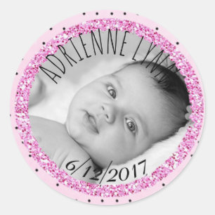 Adesivo Redondo Rosa Personalizado e B Falta do Baby Photo Sticker