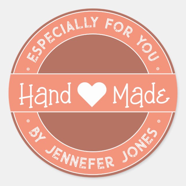 Adesivo Redondo Rosa Pêssego Feita À Mão Com Amor Especialmente Pa (Frente)